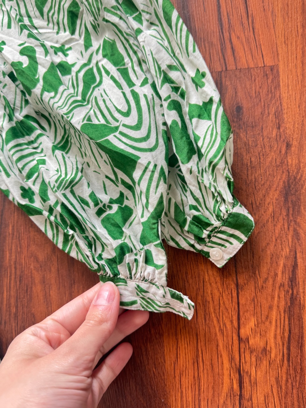Silk Women's Green White Floral Tie Front Dress Size 36 - Picture 9 of 9